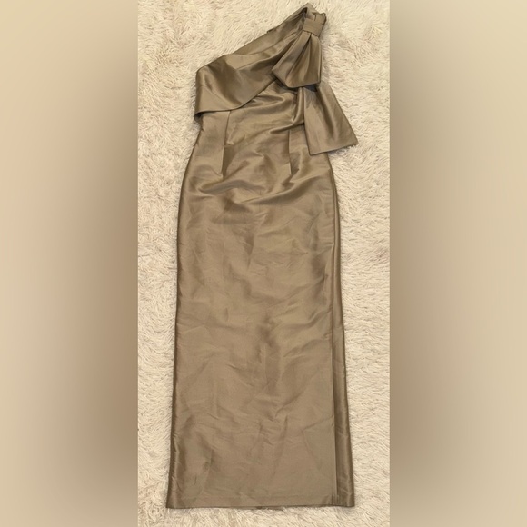 Sachin and Babi BONNIE one shoulder bow Pewter Gown sz 10 - Picture 2 of 6